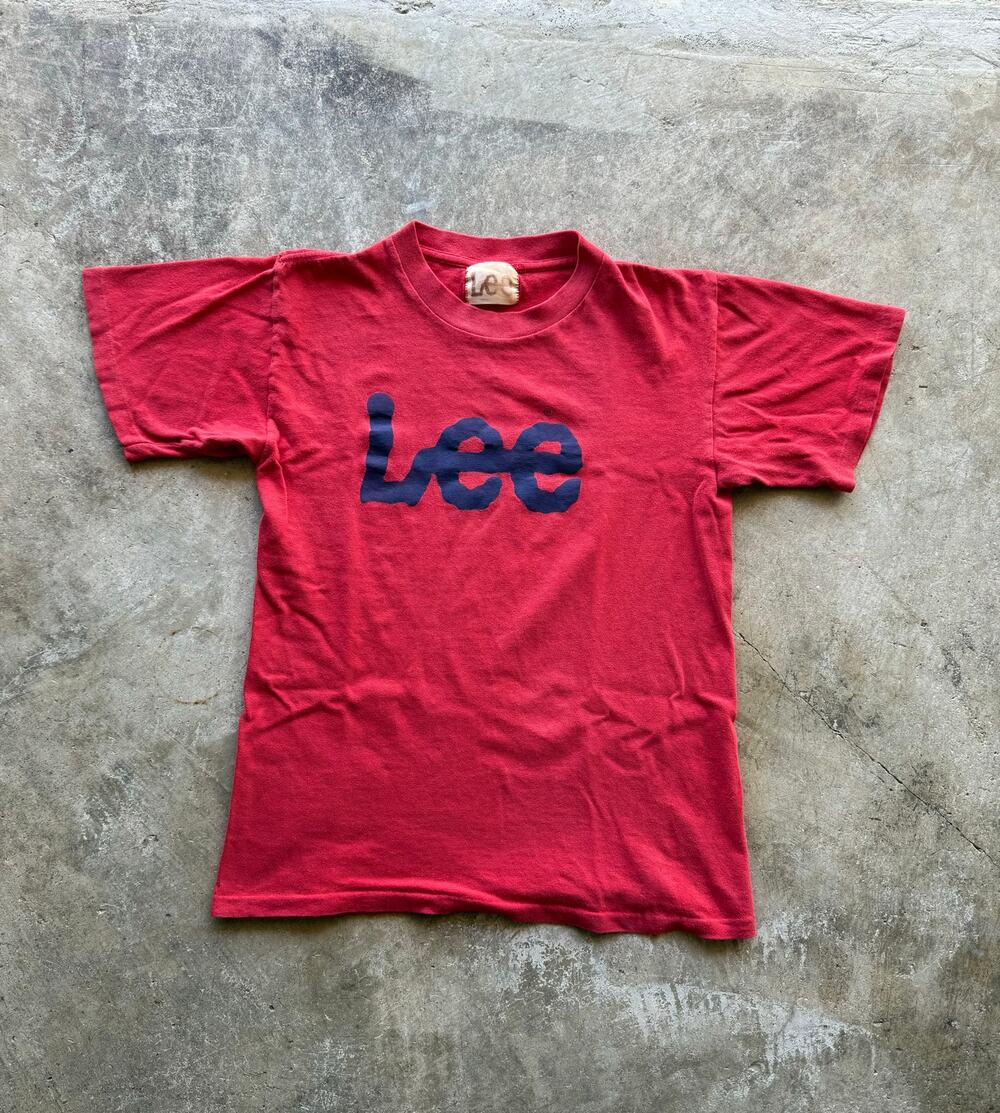 Vintage 1980s Lee Denim Red Spellout Tee Size Mens X-Small Made in USA